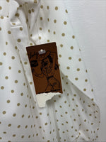 New Women’s Lady DJ White Brown Polkadot Long Sleeve Pearl Snap Size 34 YY-114