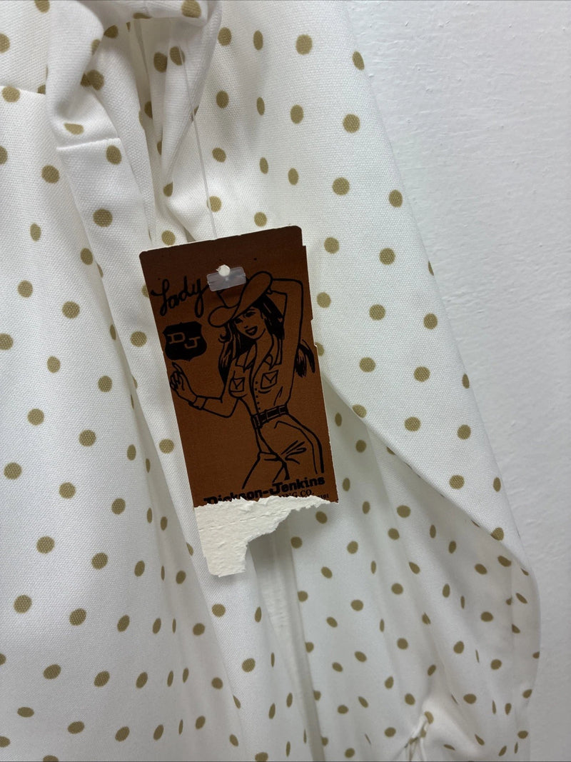 New Women’s Lady DJ White Brown Polkadot Long Sleeve Pearl Snap Size 34 YY-114