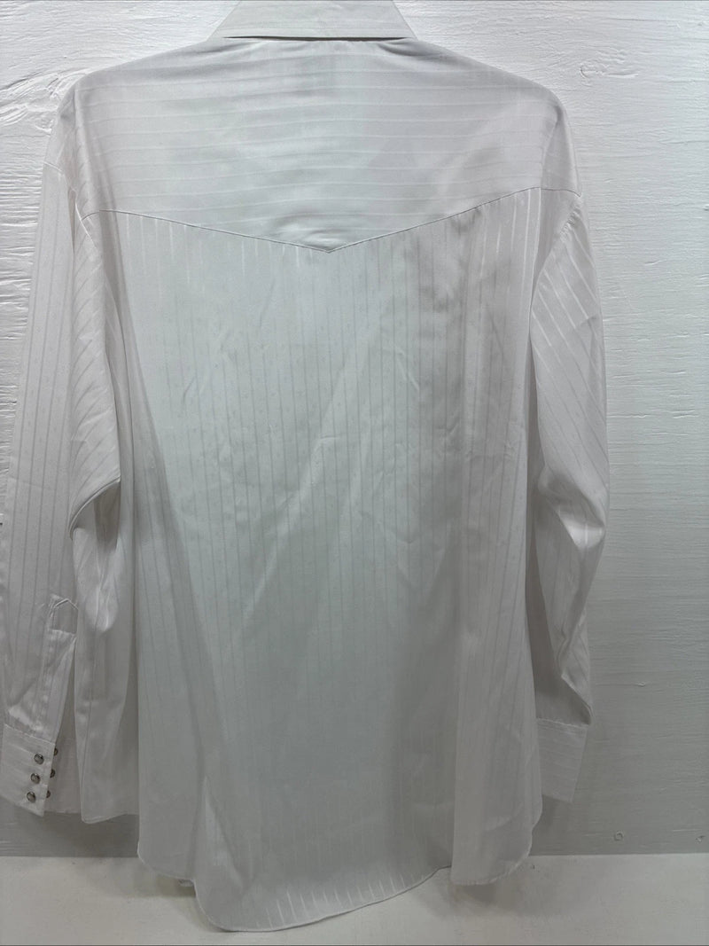 New Men’s ELY Cattleman White Long Sleeve Stripe Pearl Snap 18.5 X 36 2XL F-80