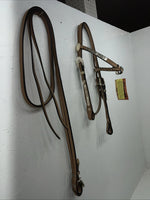 New Royal King Leather Metal Plate Browband Headstall W Split Reins #18-34 U-26