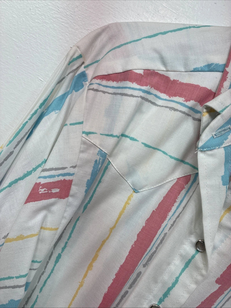 New Women’s H Bar C Multicolor Stripe Long Sleeve Pearl Snap Size 36 II-22