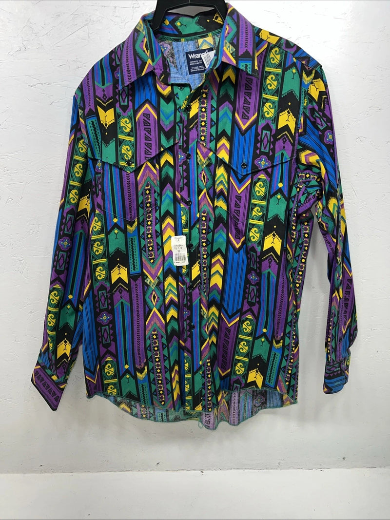 New Men’s Multicolor Wrangler Button Up Long Sleeve Shirt. 16.5x35 L P-66