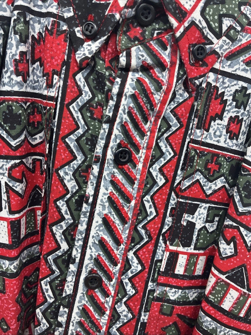 New Men’s GunSmoke Red Designed Long Sleeve Button Up Medium V-94
