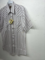 New Men’s Pink Stripped ELY Cattleman Short Sleeve Pearl Snap Shirt. 14.5 S P-69