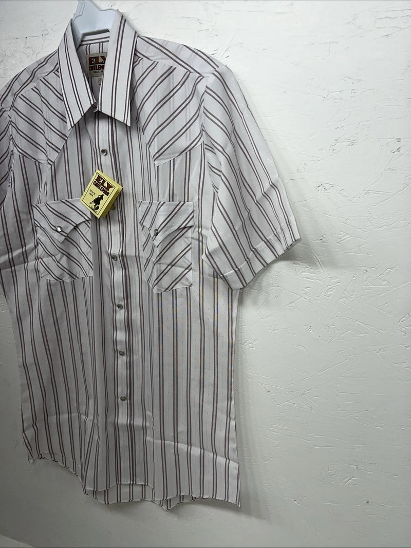 New Men’s Pink Stripped ELY Cattleman Short Sleeve Pearl Snap Shirt. 14.5 S P-69