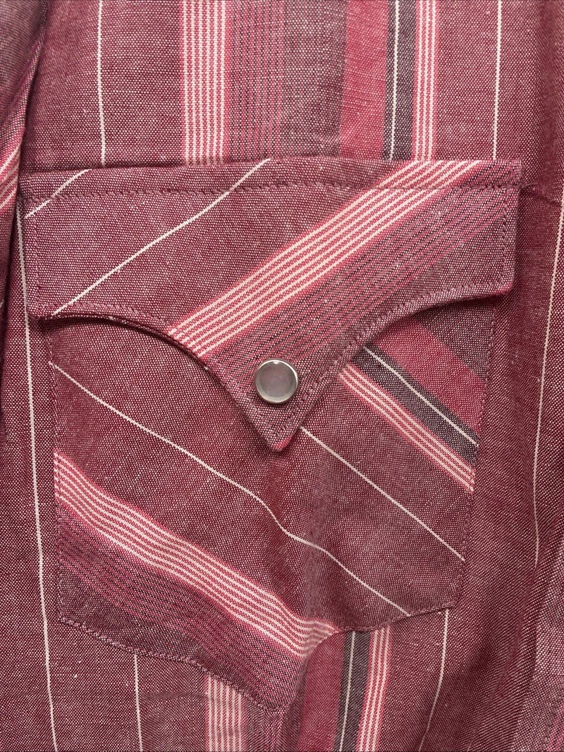 New Men’s H Bar C Pink Stripe Long Sleeve Pearl Snap 15.5 X 34 Medium T-75