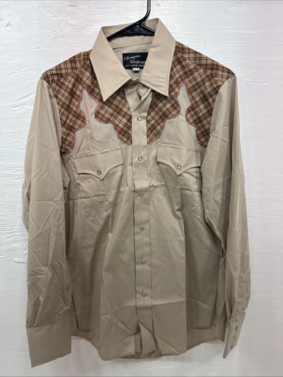 New Men’s Champion Western Brown Design Long Sleeve Pearl Snap 15.5 Medium X-12