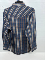 New men’s ELY 1878 Blue Flannel Long Sleeve Pearl Snap 2XL F-65
