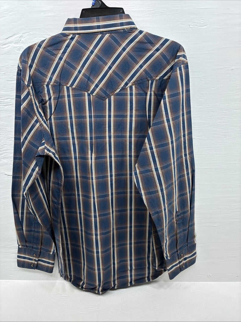 New men’s ELY 1878 Blue Flannel Long Sleeve Pearl Snap 2XL F-65