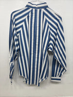 New Women’s H Bar C Blue White Stripe Long Sleeve Pearl Snap Size 30 KK-48