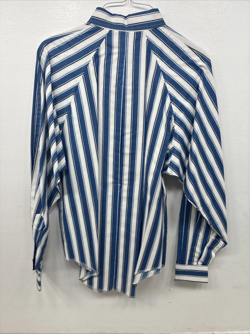 New Women’s H Bar C Blue White Stripe Long Sleeve Pearl Snap Size 30 KK-48