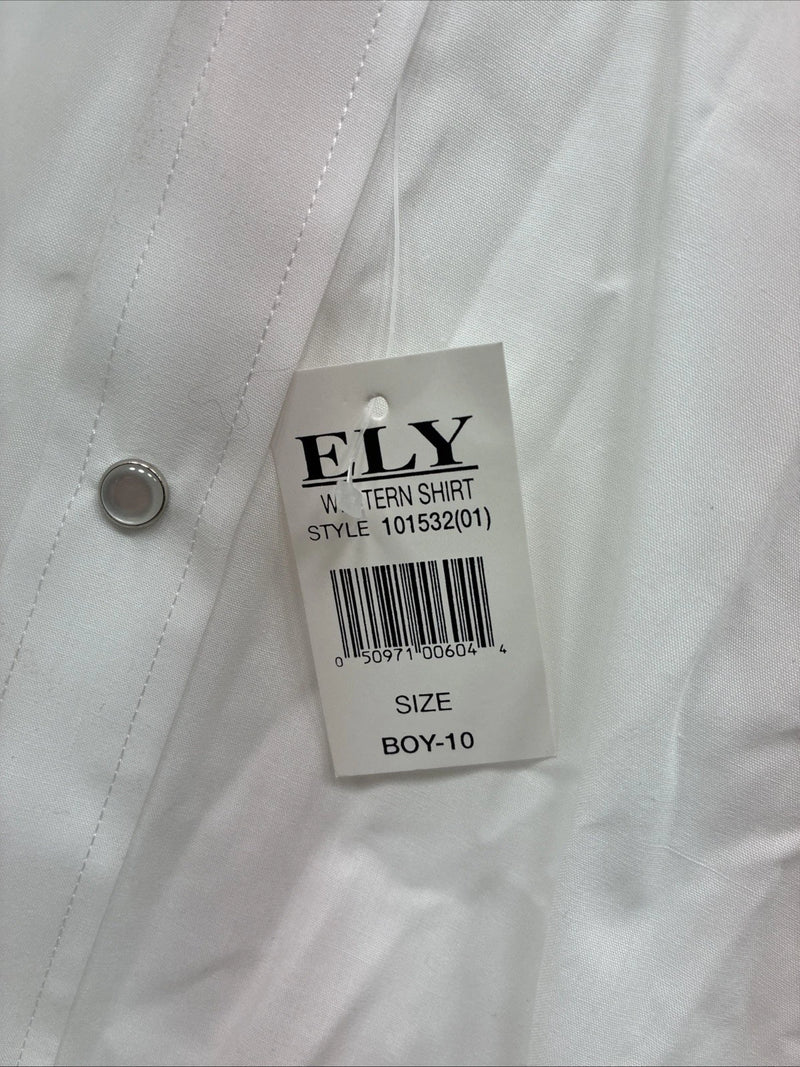 New Boys ELY Cattleman White Long Sleeve Pearl Snap Size 10 DD-80