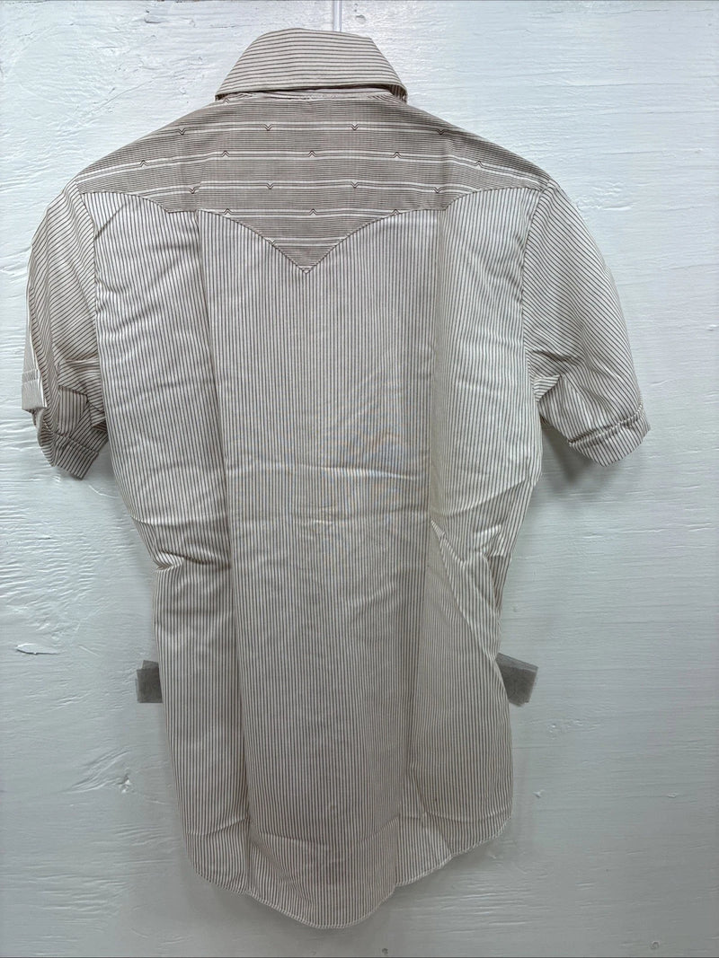 New Men’s Dickson Jenkins Brown stripe Short Sleeve Pearl Snap 14.5 Small AA-97