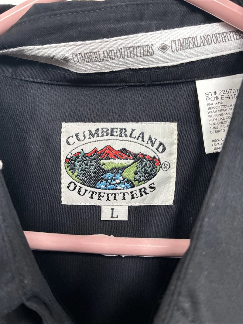 New Men’s Cumberland Black Blue Design Long Sleeve Pearl Snap Large CC-55