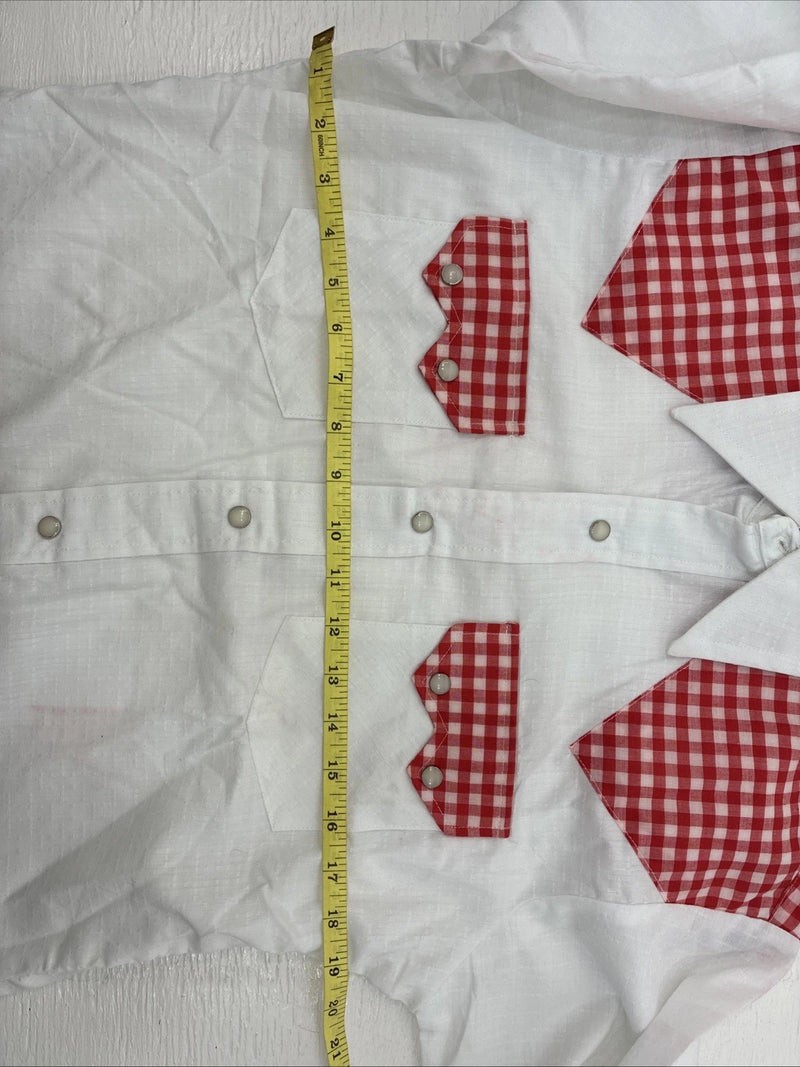 New Men’s Dee-Cee White Red Long Sleeve Pearl Snap 15 Medium AA-9
