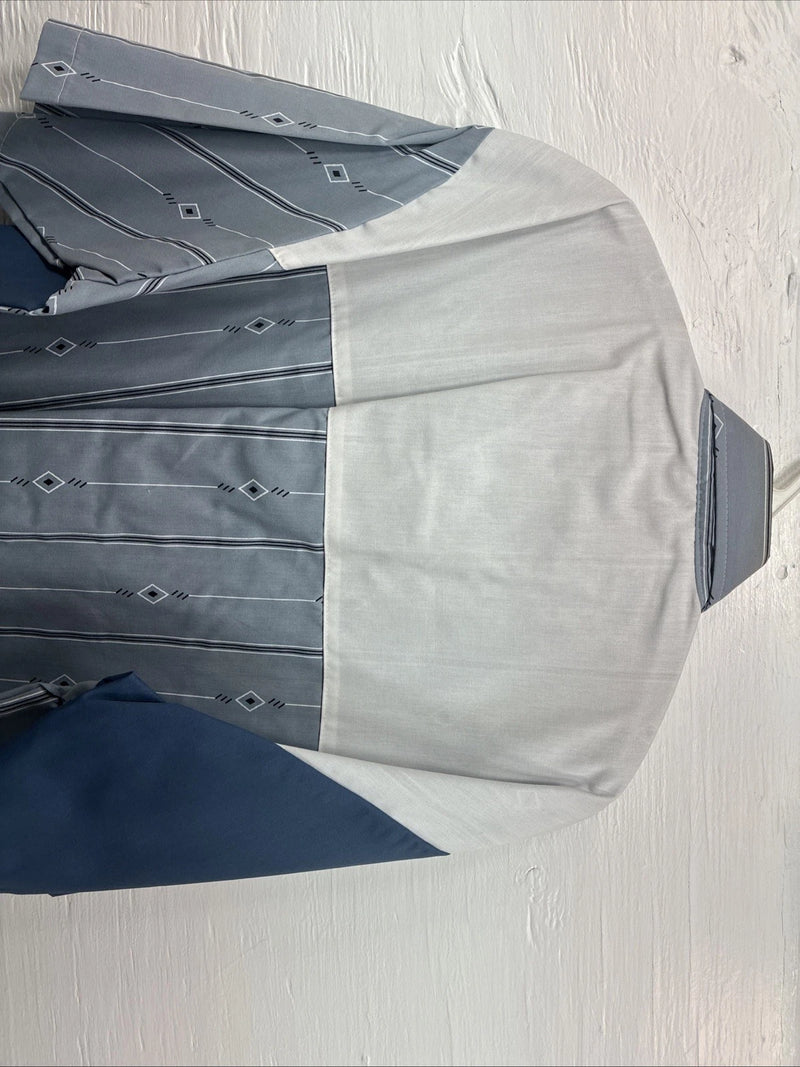 New Men’s Cowboy Threads Blue White Designed Short Sleeve Pearl Snap XL T-19