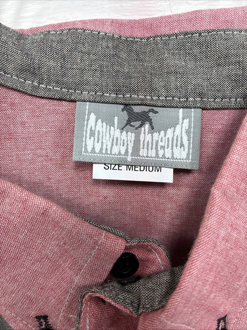 New Men’s Cowboy Threads Pink Gray Short Sleeve Button Up Medium O-77