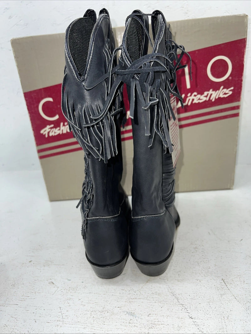 New Women’s Navy Fringe Cowboy Boots. L 692 7.5 7 1/2 M. 17-35