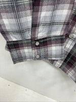 New Women’s Cumberland Purple Plaid Long Sleeve Pearl Snap 1XL KK-79