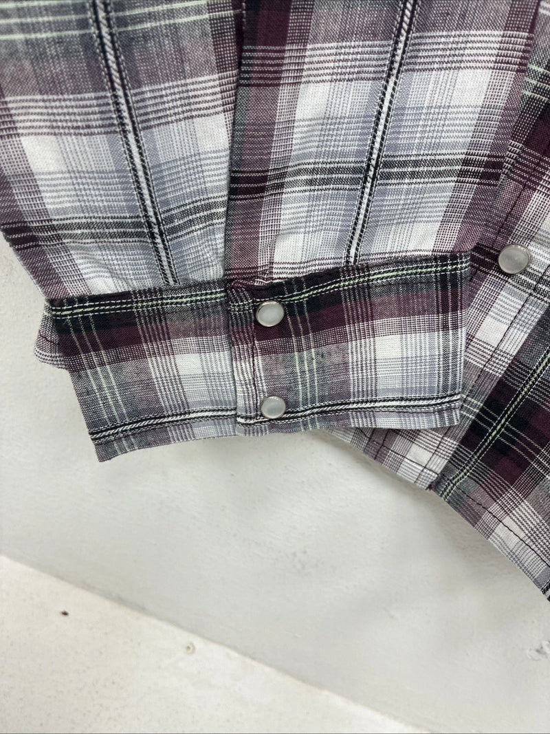New Women’s Cumberland Purple Plaid Long Sleeve Pearl Snap 1XL KK-79