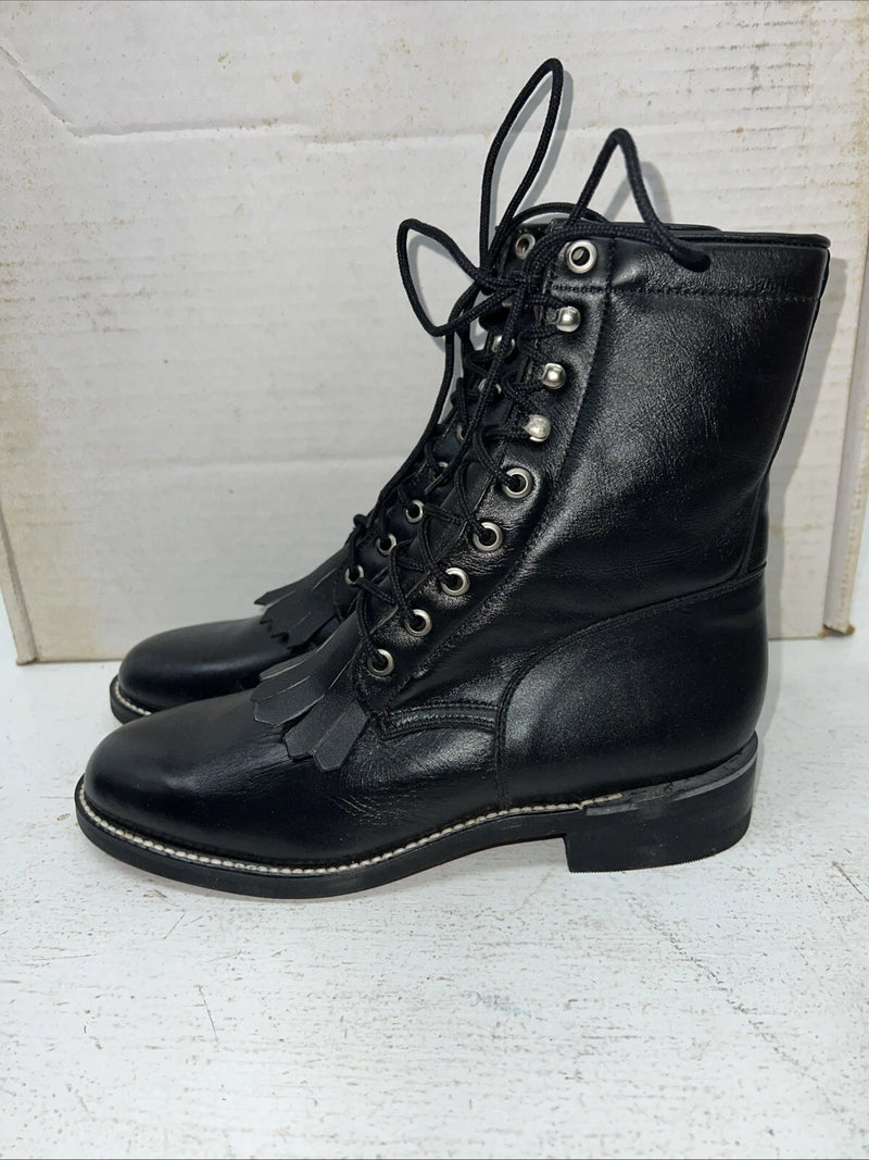 New Women’s Black Lace Up Acme Cowboy Boots. 88268 7 M. 17-39