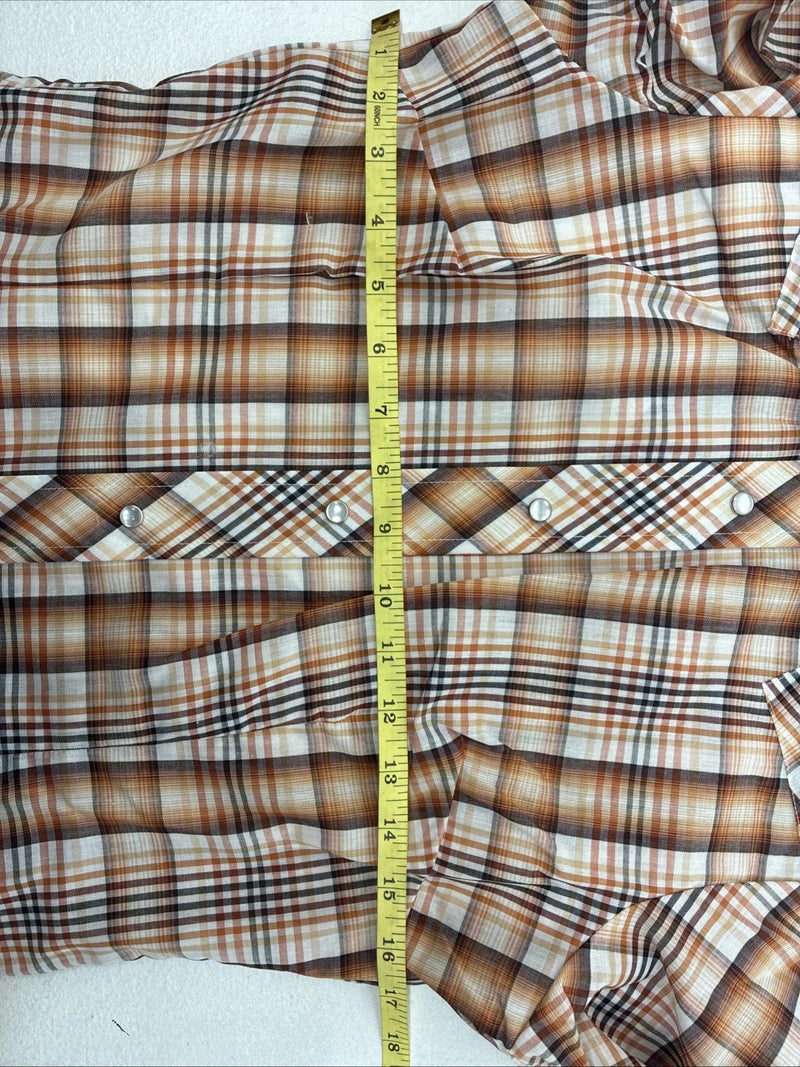 New Kids Panhandle Slim Orange Plaid Long Sleeve Pearl Snap 12 LL-36