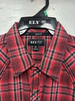 New Men’s ELY 1878 Red Plaid Long Sleeve Pearl Snap XL M-53