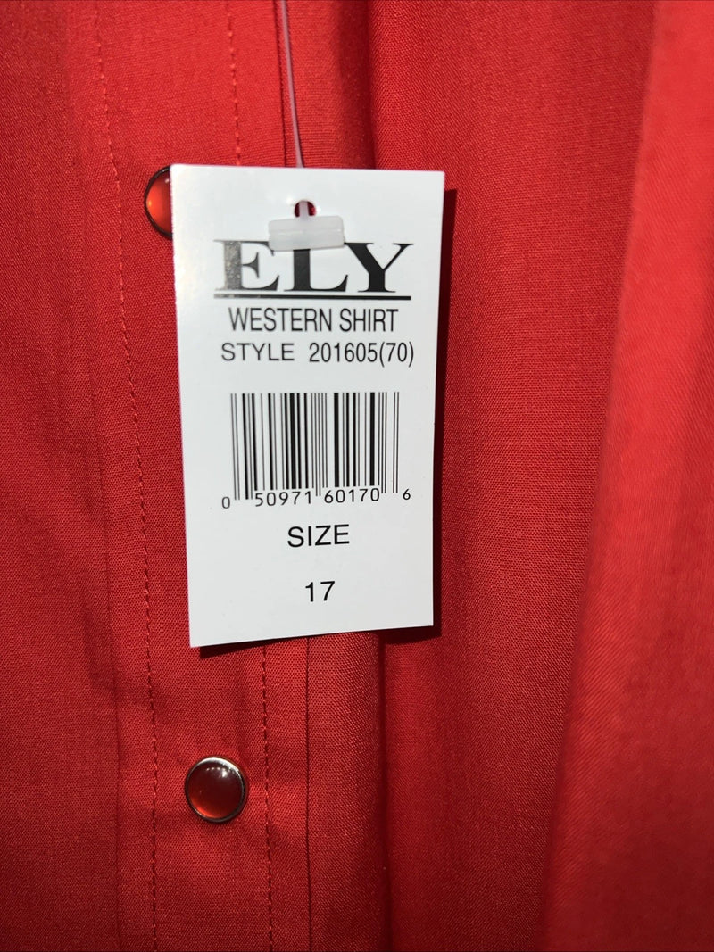 New Mens Red Pearl Snap ELY cattleman Short Sleeve Shirt 17 XL I-44