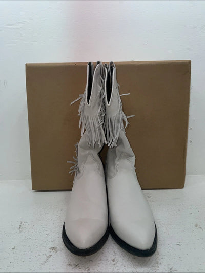 New Women’s White With Fringe Capezio Cowboy Boots. L 697 10 M. 7-58