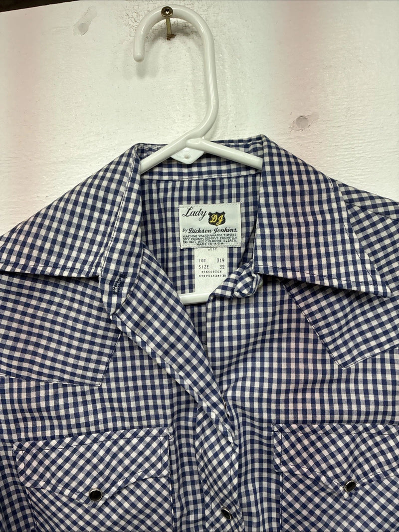 New Women’s Dickson Jenkins Blue Checker Long Sleeve Pearl Snap Size 32 MM-92