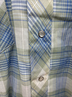 New Men’s Miller Blue Green Plaid Long Sleeve Pearl Snap 16 Large Q-71