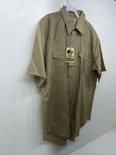 New Men’s Brown ELY Cattleman Short Sleeve Pearl Snap Shirt. 18.5 2XL S-21