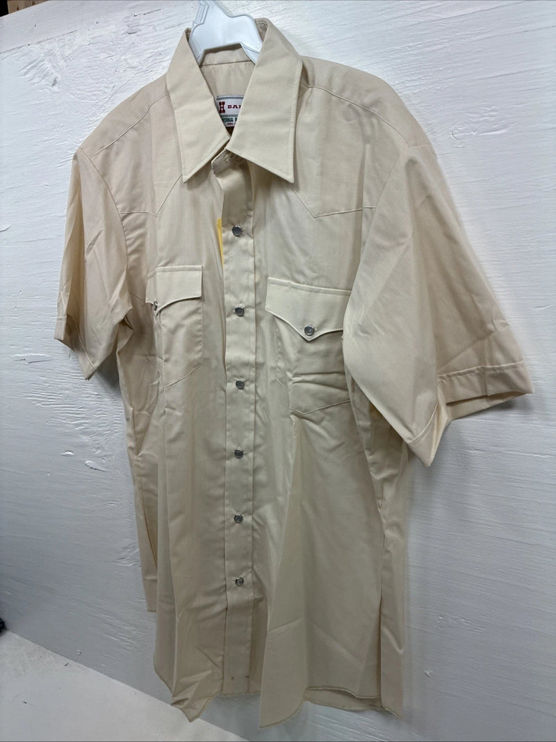 New Men’s H Bar C Tan Simple Short Sleeve Pearl Snap 16 Large O-32