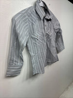 New Kids ELY Cattleman Blue Stripe Long Sleeve Pearl Snap Size 4 YY-62