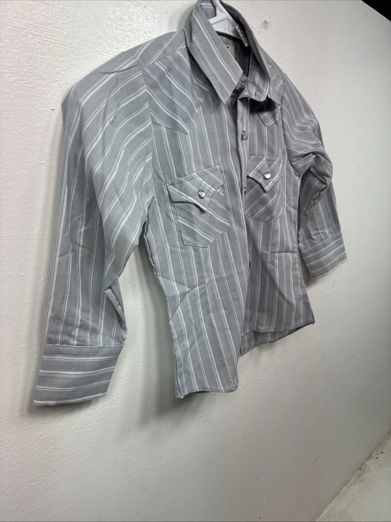 New Kids ELY Cattleman Blue Stripe Long Sleeve Pearl Snap Size 4 YY-62