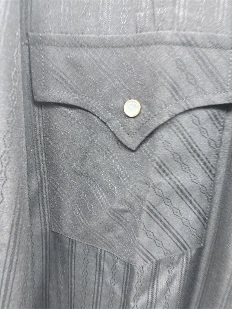 New Men’s ELY Cattleman Black Designed Long Sleeve Pearl Snap 18.5 2XL X-29