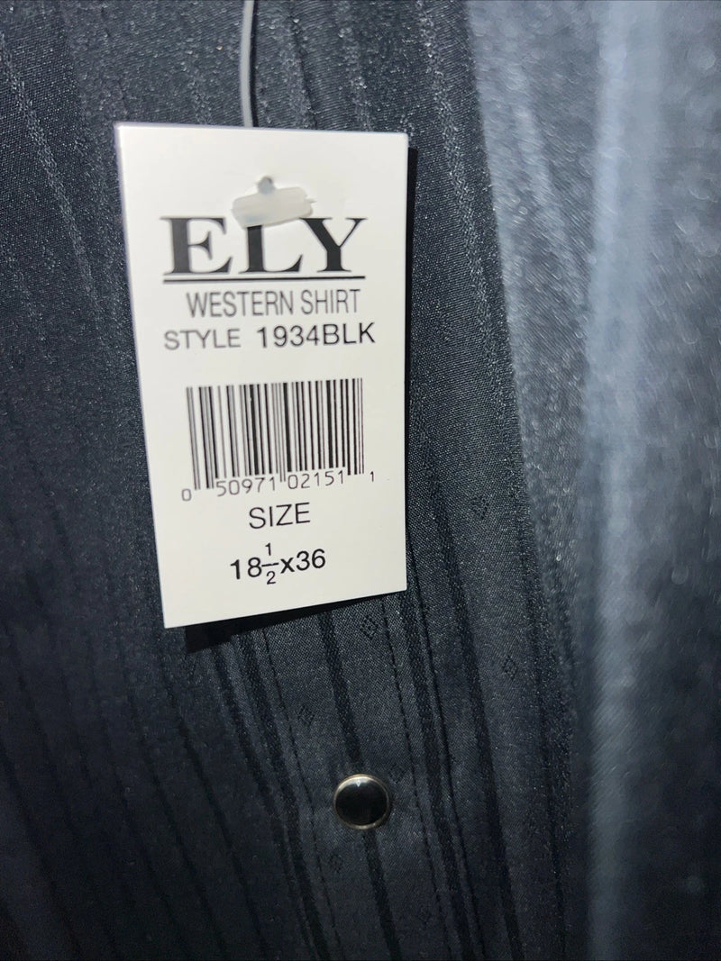 New Men’s Black ELY cattleman Pearl Snap Long Sleeve Shirt. 18.5x36 2XL G-74