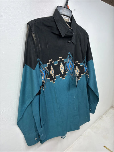 New Women’s Cumberland Blue Black Design Long Sleeve Button Up Medium YY-65