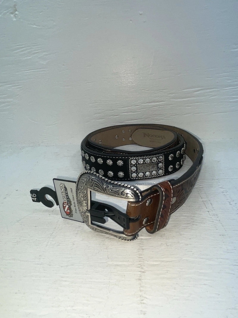 New Black Genuine Leather Nocona Bling And Tooled 46” Belt #M2498267 NN-137