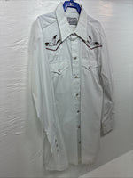 New Men’s H Bar C White Embroidered Long Sleeve Pearl Snap 15.5 Medium K-58