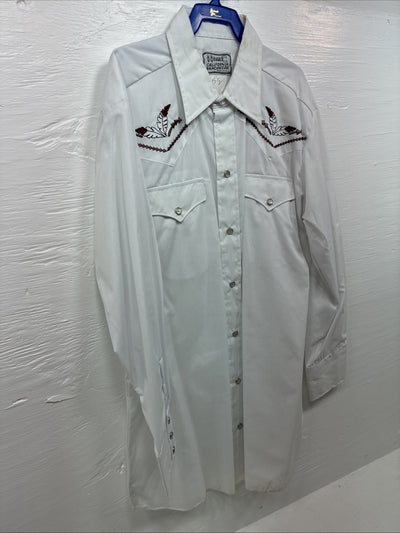 New Men’s H Bar C White Embroidered Long Sleeve Pearl Snap 15.5 Medium K-58