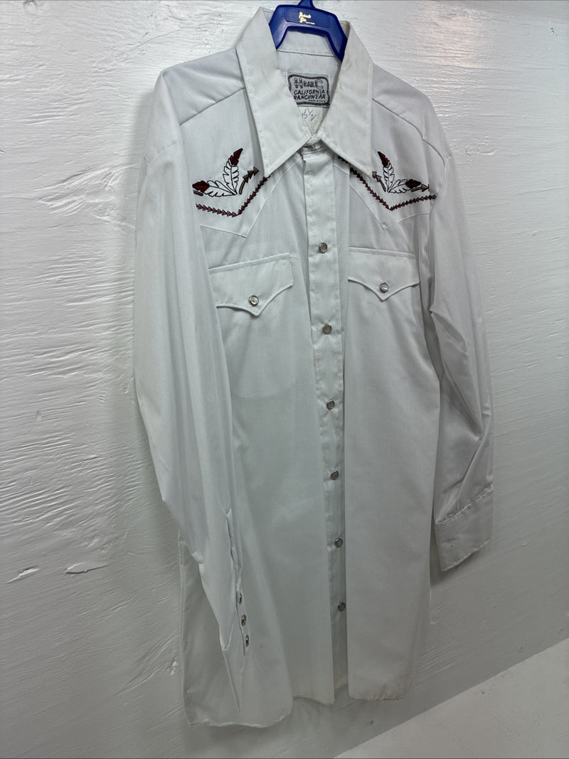 New Men’s H Bar C White Embroidered Long Sleeve Pearl Snap 15.5 Medium K-58