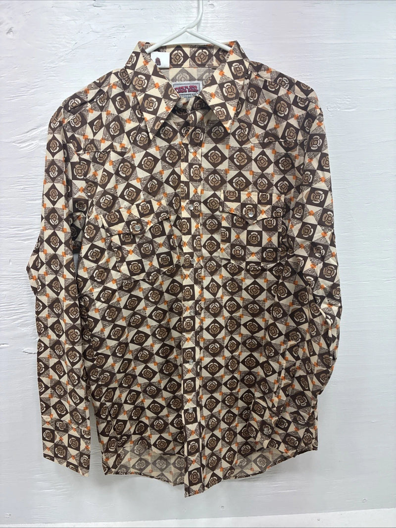 New Men’s Denver Westerns Brown Long Sleeve Pearl Snap 15.5 X 34 Medium K-83