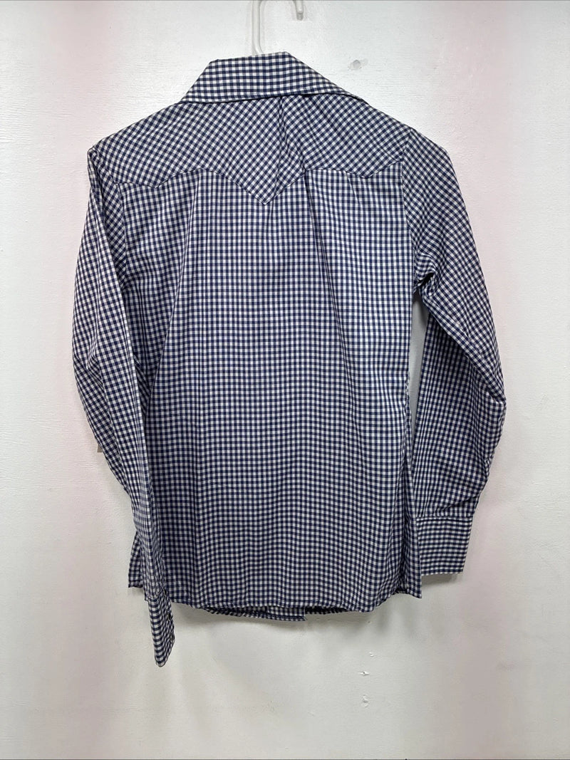 New Women’s Dickson Jenkins Blue Checker Long Sleeve Pearl Snap Size 32 MM-92
