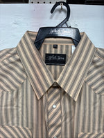 New Men’s White Horse Gold Black Stripe Long Sleeve Pearl Snap 2XL H-30