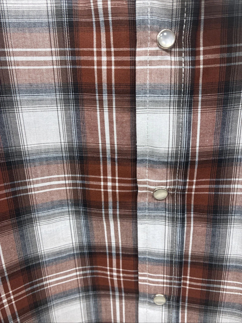 New Kids ELY Cattleman Orange Plaid Long Sleeve Pearl Snap Size 14 DD-38