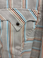 New Men’s Tem Tex Brown Stripe Long Sleeve Pearl Snap 16 Large X-46