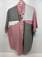 New Men’s Cowboy Threads Pink Gray Short Sleeve Button Up Large CC-39