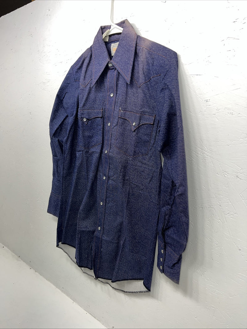 New Men’s Karman Western Wear Denim Pearl Snap Shirt. 14.5 x 32 Small A-169