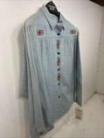 New Women’s Pioneer Wear Blue Designed Long Sleeve Button Up Size 10 YY-99